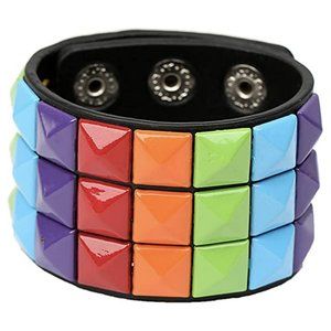 Pride Shack - Rainbow Leather Studded Gay Pride LGBT Lesbian Wristband Bracelet